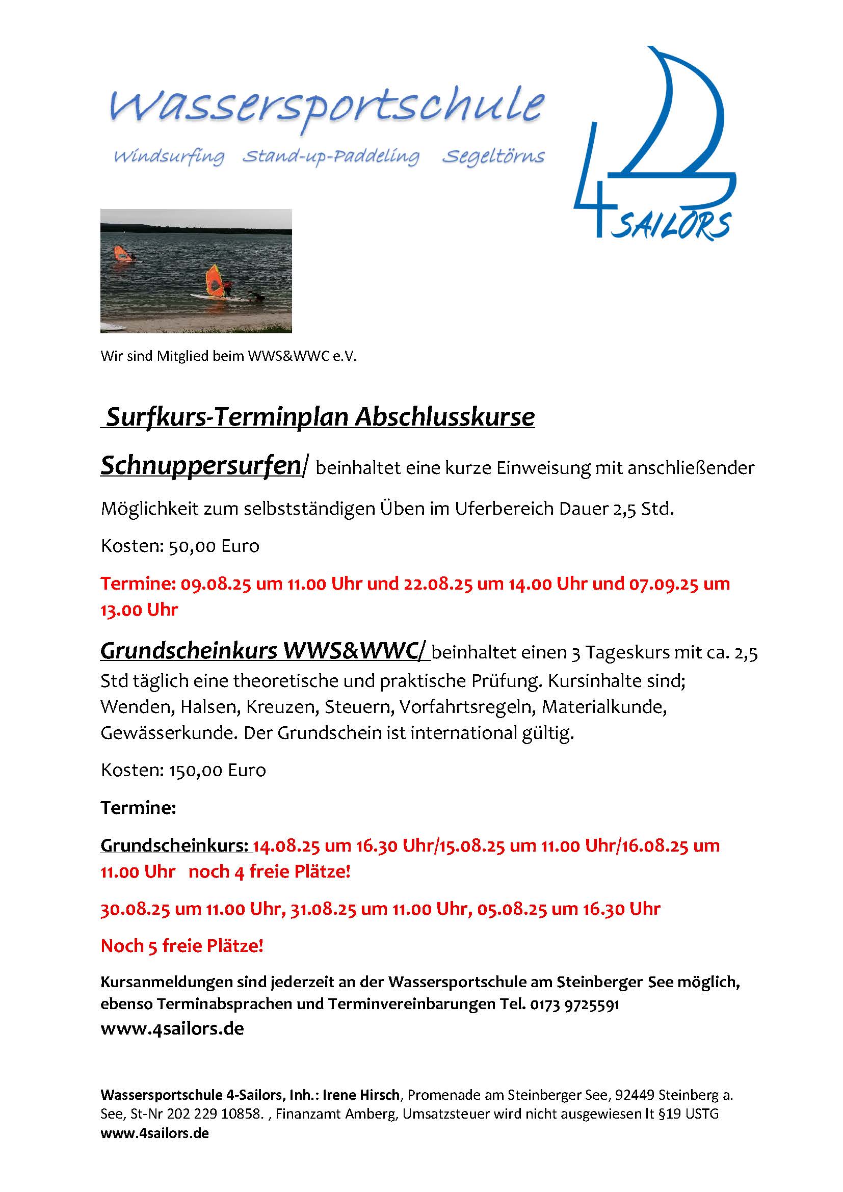 Ausschreibung Windsurfkurse August 2025